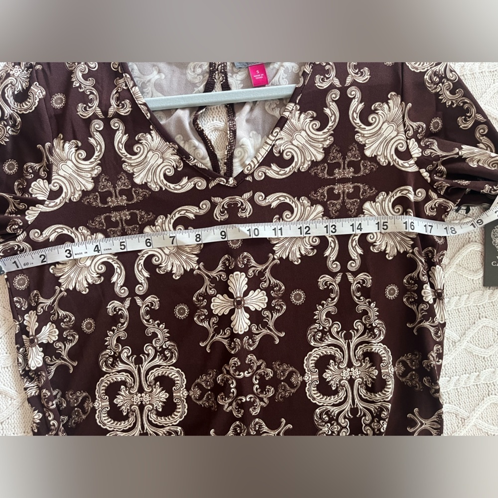 Vince Camuto Elegant Brown and White Patterned Women's Blouse Size Small - Picture 12 of 13